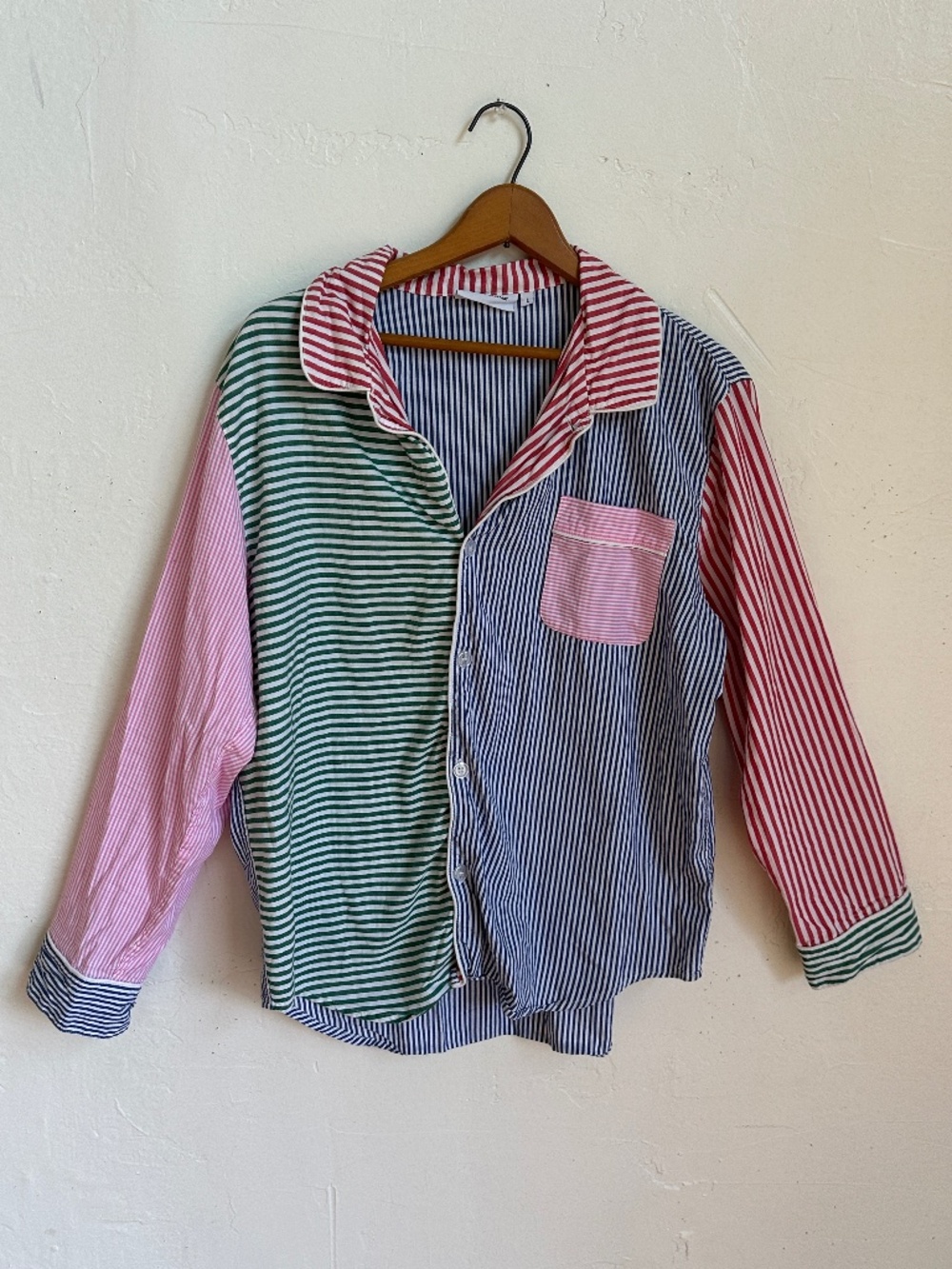 West of Breakfast 100% Cotton PJ Top The Fun One Multi Stripe Size L